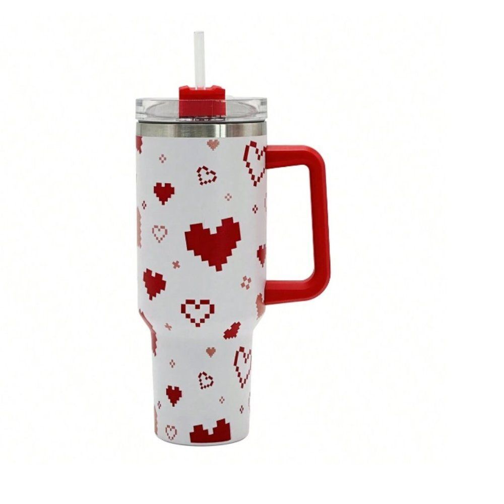 40oz Stainless Steel Insulated Tumbler – Red Hearts